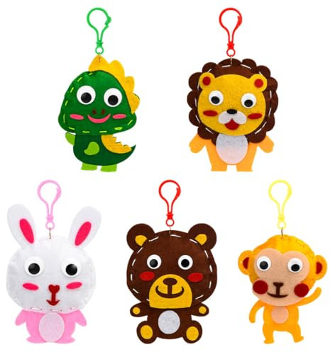 IKOPFLN 5 Stuck Nähset Für Kinder, Filztiere Nähen Set, DIY Nähset Kinder Tierformen, Nähen Kinder Filzset, Pädagogisches Nähset für Anfänger Kinder, Animals Sewing Kit - Polartier (Wald Tier)