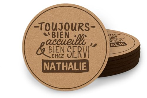 Lot de 6 Dessous de Verre en liège personnalisés avec prénom - idée Cadeau Originale et Design