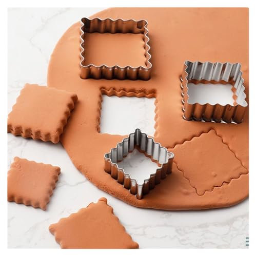 Ausstechformen-Set aus Edelstahl, rechteckig, quadratisch, gewellter Rand, rechteckig, für hausgemachtes Backen, verschiedene Größen – 3,3 cm, 4,3 cm, 5,3 cm, 5,3 cm