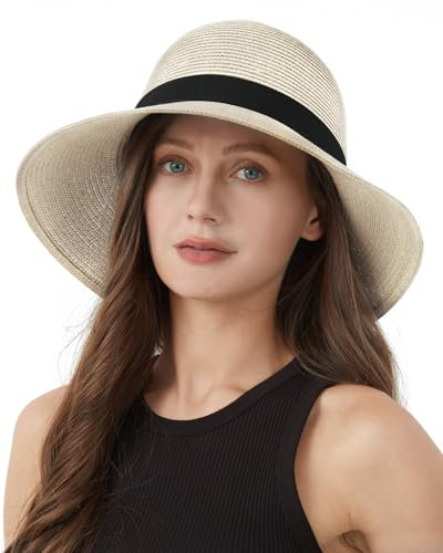 Zylioo Small Straw Sun Hats for Women Petite Summer Wide Brim UV Holiday Beach Hat