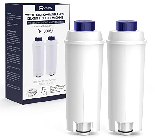 iRhodesy Filtro de Café, compatible con Filtros Delonghi DLSC002, Filtro de Agua para DeLonghi Magnificas, Cartuchos de Filtro de Repuesto para DeLonghi ECAM, ETAM, BCO, EC (2 unidades)