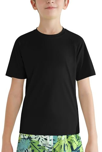 Valcatch Boy's Girls UPF 50+ Rash Guard Swim Shirts Kids Teens Quick Dry Athletic Short Sleeve T Shirt UV Fishing Surfing Water Beach Tops Running Workout Gym Active Tee Shirt Black
