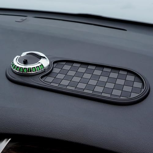 Multifunctional Vehicle-Mounted Anti-Slip Mat, Rotatable Anti Skid Car Dashboard Pad, 2025 Upgraded Universal Car Phone Mount Silicone Cars Pad Mat with Temporary Parking Numbe (Black B)
