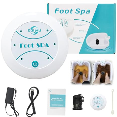 Bain de pieds Ionic Detox, Appareil de Massage des Pieds Portable - Kit complet de bain d’électrolyse des pieds | Détente Musculaire & Bien-Être à Domicile (Blanc + Sans Bassin)