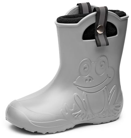 Ladeheid Kinder Federleichte Gummistiefel Thermo Fütterung Mädchen Jungen rutschfest Regenstiefel Kinder Regenschuhe LA-CA-Frog245 (Grau, 26/27 EU)