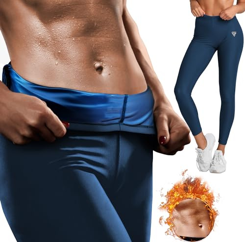 RDX Sauna-Leggings für Damen, REACH Compliant OEKO TEX 100 Zertifiziert, Beheizte PU-Stretch-Innenkompressions-Jogginghose für Bauchkontrolle, Verstellbarer Seitlicher Reißverschluss, Workout, Fitness