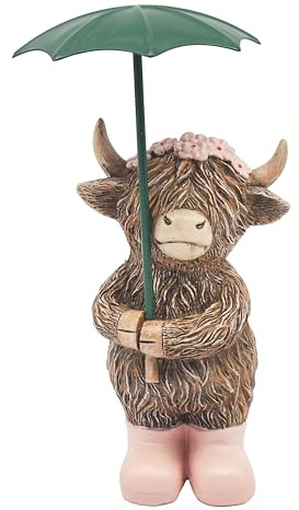 Lesser & Pavey Highland Cow Rainy Days Decor Figurine | Umbrella Theme, Charming Character, Detailed Finish, Freestanding Accent, Ideal for Home and Office Decor, Gift Ready