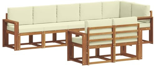 vidaXL Outdoor-Sofagarnitur mit Kissen 8 pcs Natur und Creme, Garten, modernes Outdoor-Sofa für Terrassensitzplätze, stylisches Lounge-Sectional-Set, haltbare Möbel für Komfort
