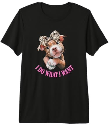 Womens Girls I Do What I Want Leopard Print Bow Pitbull Dog T-Shirt Haut de Gamme