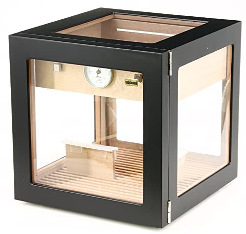 adorini Cube Deluxe Nero - Humidor in Legno di Cedro Spagnolo per Un Massimo di 100 sigari con igrometro a Capello e Sistema di umidificazione.