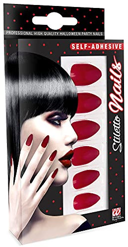 W WIDMANN MILANO Party Fashion 05343 - Fingernägel Set Stiletto, 12 Stück, Bordeauxrot, selbstklebend, Accessoire, Karneval, Mottoparty, Halloween