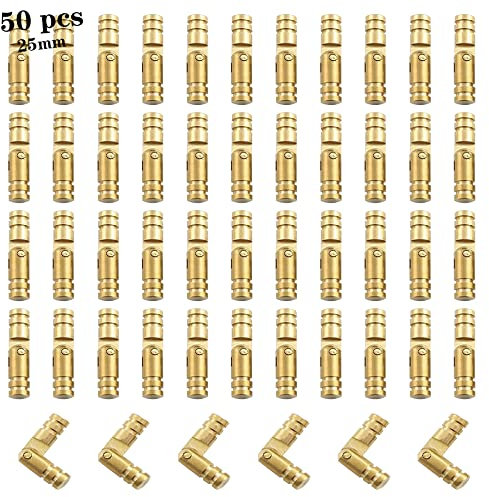 Lot de 50 charnières cachées en laiton pour bricolage de boîtes à bijoux artisanales Doré 25 x 5 mm