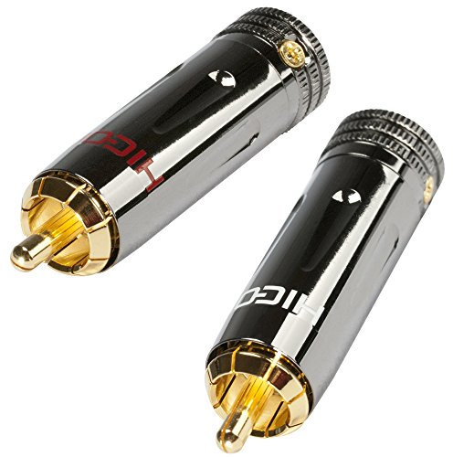 Hicon High End Cinch-Stecker 2er Set mit Pressspangen-Verriegelung Kompressionstechnik RCA- Phonostecker chromfarben - HI-CM09-NTL/RED
