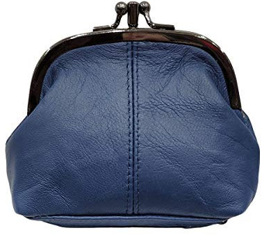 LOLUNA® Porte-Monnaie Femme Cuir véritable Agneau Souple - Fermoir Clic Clac et Compartiment Fermeture - Couleurs au Choix - Bleu Marine