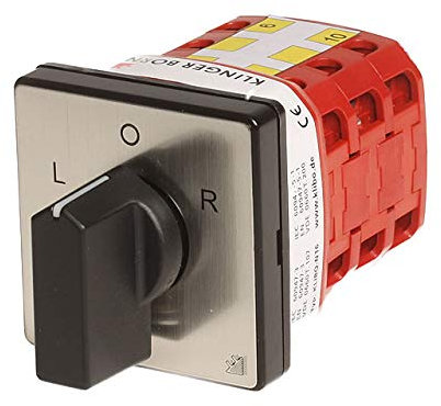 KlingerBorn KB-N16 | Wendeschalter | Nockenschalter | 16A, 3-polig + Zusatzkontakt | Blende 48x48mm | Knebel schwarz | Schaltwinkel 60° | Stellungen L-0-R | 400V/7,5kW | AC-3 | Made in Germany