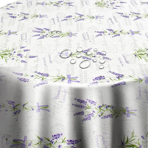 Wachstuchtischdecke Wachstuch Tischdecke Gartentischdecke Rund Oval Lavendel Provence Rund 130 cm abwaschbare Wachstischdecke