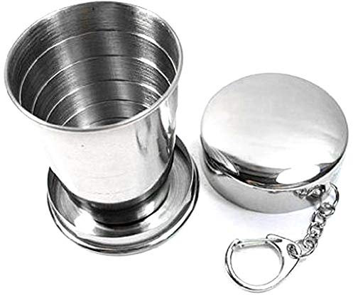 Pliable Tasse en Acier Inoxydable avec Le Télescope 75ML Métal Tasse avec Porte-Clés