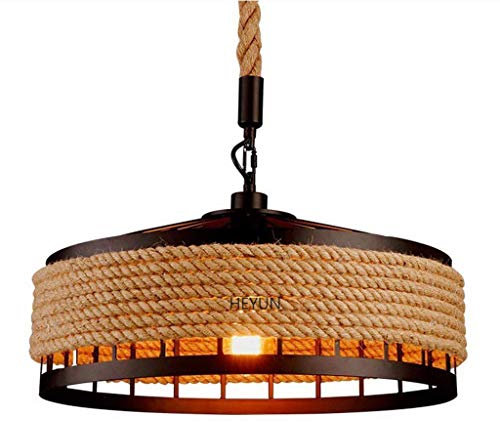 Cuerda de cáñamo, Cuerda rústica Luminaria de techo industrial de la isla de cocina, Lámparas de araña de luces retro creativas, Lámpara colgante de hierro de yute vintage Lámpara