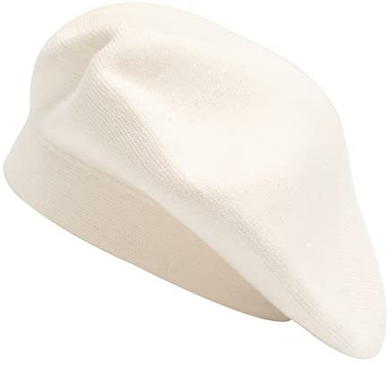 ZLYC Damen Wolle Baskenmütze Klassische Französischen Barett Warm Beret Mütze (Barett Weiß),Einheitsgröße
