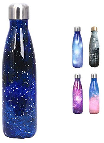 JK Home 500 ml bottiglia d'acqua in acciaio inox borraccia isotermica riutilizzabile, stellata, colore: Blu