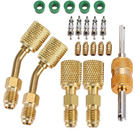 gohantee R410a Adapter für Mini Split System, Ladevakuum Port Adapter, 5/16 weibliche 1/4 männliche Fackel, Ventilkernentferner, r134a Schlauchdichtungen, 5V1 Ventilkerne, für HVAC und Kältedienst