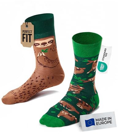 Many Mornings - Mismatched Socken - Lustige Socken Unisex - Faultier Socken - Geschenkidee - Design: Sloth Life - Made in EU - 39-42
