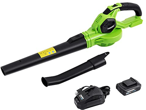 TODOCOPE 20V Cordless Leaf Blower with Battery and Charger, Electric Leaf Blower Vacuum, Battery Leaf Blower Cordless for Lawn, Variable Speed, Lightweight, Quick Charge, Green, (TDC-CB20)