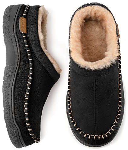Zigzagger Herren Memory Foam Suede Mokassins Hausschuhe, Schwarz, 44/45EU