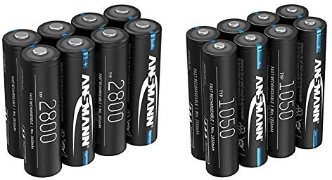 ANSMANN Akku AA Typ 2800mAh NiMH 1,2V - Mignon AA Batterien wiederaufladbar (8 Stück) & Akku AAA 1050mAh NiMH 1,2V - Micro AAA Batterien wiederaufladbar (8 Stück)