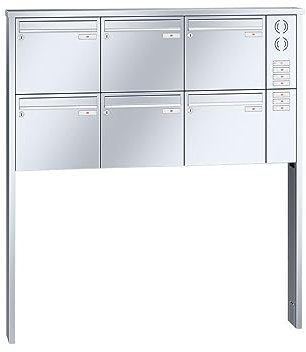 RENZ/Tetro / 6er Freistehende Briefkastenanlage Standbriefkasten mit Sprechfeld / V4A-Edelstahl/Volumen 17 L/zum Einbetonieren/Dein-Briefkasten.de