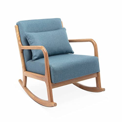 Schaukelstuhl Design Holz und Stoff, Blau, 1 Sitz, skandinavischer Schaukelstuhl