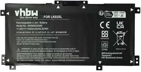vhbw Batería Compatible con HP Envy X360 15 CN0001NH, CN0001TU, CN0002NH, CN0003CA, CN0003NP Notebook (4400 mAh, 11,55 V, Li-Poli)