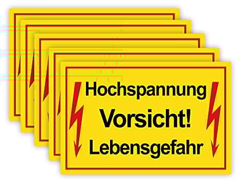 5 Stück Vorsicht ! Hochspannung Lebensgefahr Schild 20 x 30 cm aus stabiler PVC Hartschaumplatte 3mm mit UV-Schutz von STROBO