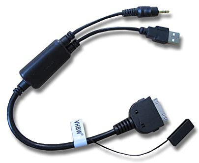 vhbw KFZ Audio Kabel kompatibel mit Apple iPhone 3G, 3GS, 4G (4GB/8GB/16GB/32GB), 4S - Y-Adapter, Schwarz