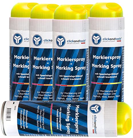 clickandtools Markierungsspray leucht gelb 6er Pack mit Spezialsprühkopf, schnell trocknend