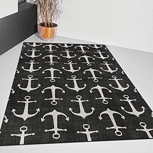 BUANFUA Teppichläufer Anker schwarz40X120cm Teppich für den Heimbereich Bodenmatte für Wohnzimmer Badezimmer Dekoration Rutschhemmend Waschbar Fußmatte
