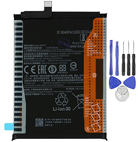 Ellenne Akku kompatibel mit XIAOMI REDMI POCO X3 POCOPHONE BN57 5160MAH hohe Kapazität mit Demontage-Set im Lieferumfang enthalten