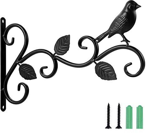Lanjue Hanging Basket Hooks, Black Solid Steel Hanging Basket Bracket with Screws Outdoor Plant Hanging Bracket Wall Mounted Hook for Hanging Plants Lantern Bird Feeder