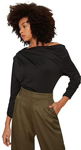 Trendyol Damen Trendyol Kajakkragen drapierte gestrickte Bluse Blouse, Black, M