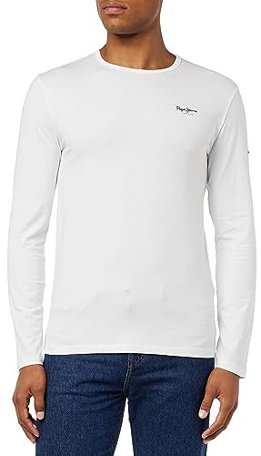 Pepe Jeans Original Basic T-shirt pour Homme Slim Fit Manches Longues Blanche