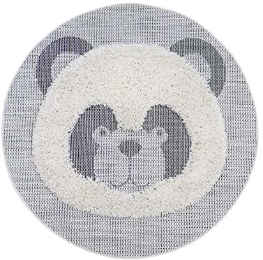Primaflor Kinderteppich in 3D Optik für Jungen und Mädchen - Panda Rund - 135 cm - Oeko-TEX Zertifiziert - Weicher Teppich fürs Baby- & Kinderzimmer - Hochwertiger Spielteppich