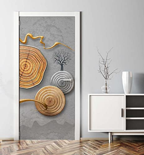 MyMaxxi - Tür bekleben mit Türtapete Türposter Türfolie Selbstklebend 90x200 Künstlerische Baumringe - Tür verschönern Türaufkleber Türklebefolie Blume Zeichnung Kunst Gold