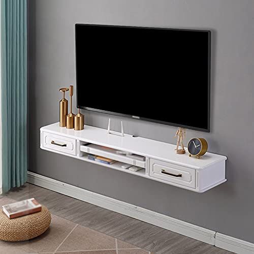 Wandmontiertes TV-Regal, multifunktionaler Schubladentyp Kiefern-TV-Ständer mit Drahtloch, geeignet für Medienzimmer, Wohnzimmer, Schlafzimmer/Weiß / 120 cm