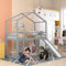 HESHU Kinderbett Etagenbett 90x200, Hochbett Kinder mit Rutsche, Stockbett Für 2 Kinder, Hausbett, Etagenbettrahmen, Spielbett, Jugendbett, Etagenbett, ohne matratze (Etagenbett mit Rutsche-grau)