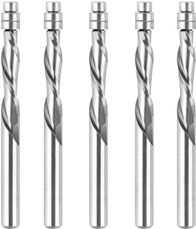 SpeTool 5PCS Down-Cut Spiral Flush Trim Router Bits Set,1/4 Inch Shank Solid Carbide Bottom Bearing Flush Cut Router Bit