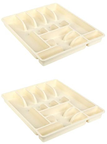 Engelland 2 x Besteckkasten Besteckkorb mit 9 Fächern, Besteckeinsatz aus Kunststoff, BPA-frei, Farbe: Beige, Maße: 45 x 39 x 5 cm