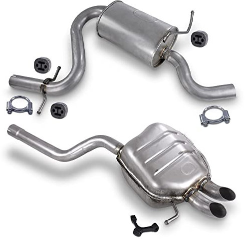 BESTPRICE Auspuff Schalldämpfer Set 1x Mittelschalldämpfer, 1x Endschalldämpfer, mit Montagematerial Kompatibel mit SKODA OCTAVIA 2 (1Z3) (1Z5), VW GOLF 5 Variant (1K5), JETTA III (1K2)