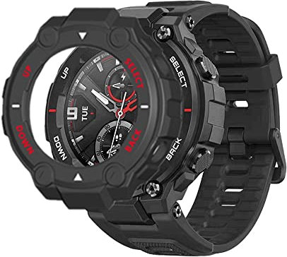 KINOEHOO Schutzhülle Kompatibel für Amazfit T-Rex/T-Rex Pro Hüllen Protector Cover Case Schutz Hülle Bumper Shell.(schwarz weiß rot)