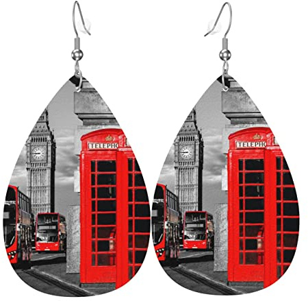 England UK Retro London Telefon Ohrringe für Damen Ohrringe, Leder Ohrringe für Mädchen, Neuheit Tropfen-Ohrringe, stilvoll und schön.