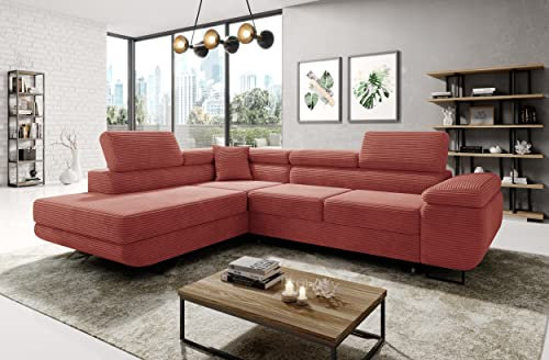 MODERNO Astorp Ecksofa Links mit Schlaffunktion Bettzeugbehälter, Eckcouch Schlafsofa Wohnzimmer Schlafzimmer, Möbel Sofas & Couches, Sofa Schlafcouch Couch Cord Rosa 73x277x203cm